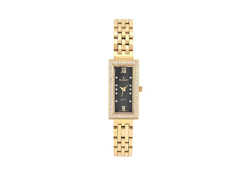 Peugeot Women's 35x20mm Black Crystal Bezel Watch with Stainless Steel Bracelet