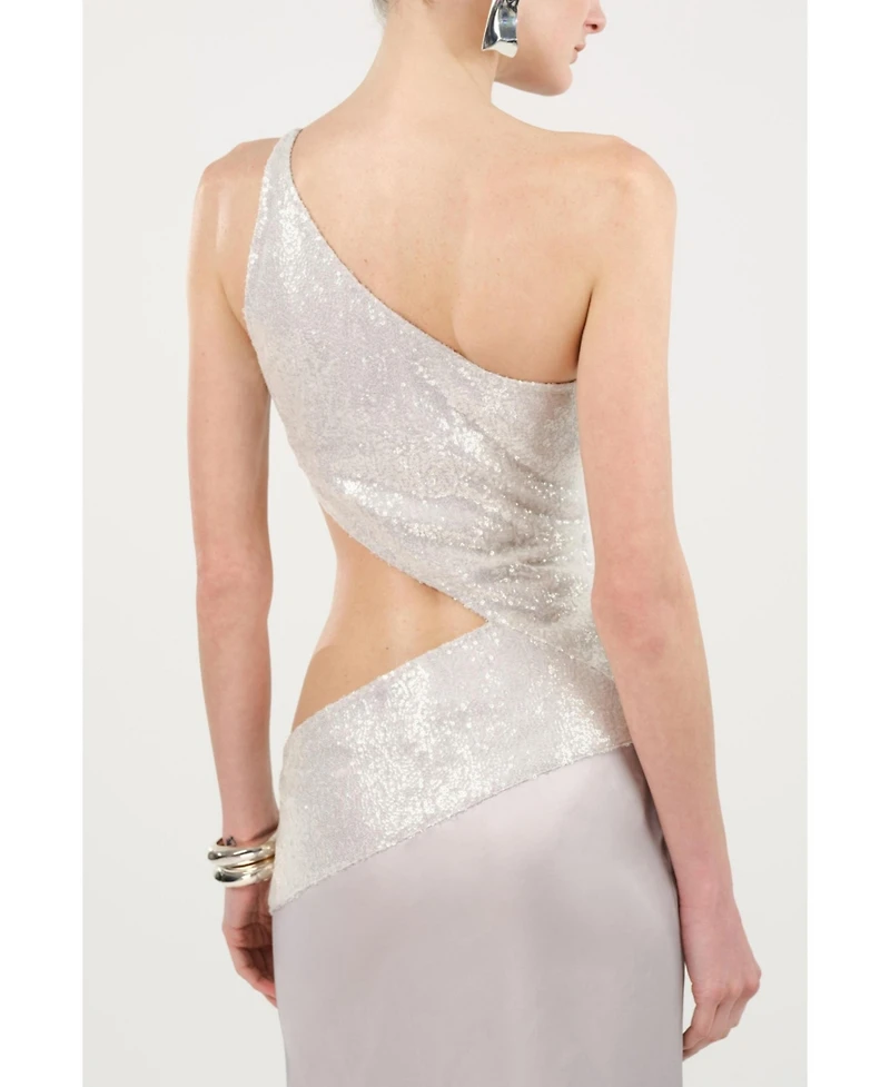 Nocturne Women's Sequin One Shoulder Cutout Maxi Dress