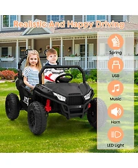 homfan 2-Seater Electric Ride-On Utv Car, Remote Control, Spring Suspension, Led Lights, Wireless, Spacious Seat, Treaded Tires, Metal Frame
