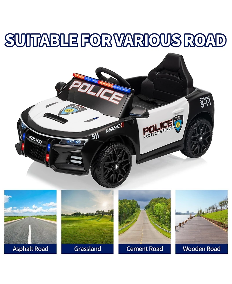 homfan 12V Licensed Toyota Police Ride On Car, 4WD, Remote Control, Led Lights, Music, Spring Suspension, Safety Belt, Truck Bed Storage