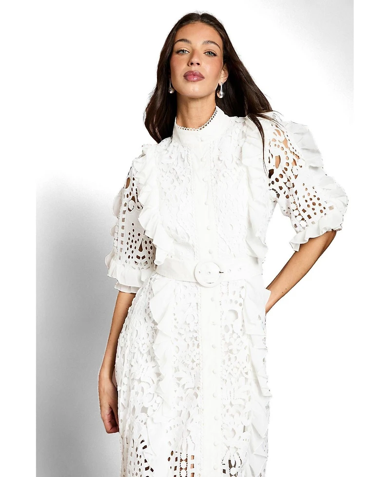 Coast Women's Lace-Ruffle Belted Midi Dress