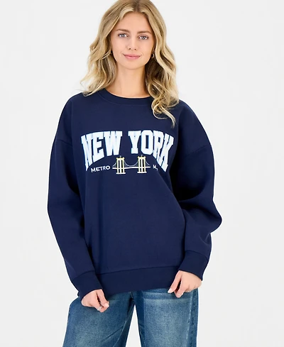 Rebel Veil Juniors' Oversized Embroidered Fleece Sweatshirt