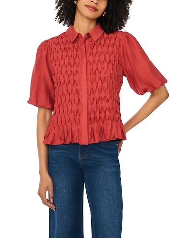 Vince Camuto Women's Collared Button-Front Bubble-Sleeve Blouse