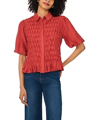 Vince Camuto Women's Collared Button-Front Bubble-Sleeve Blouse