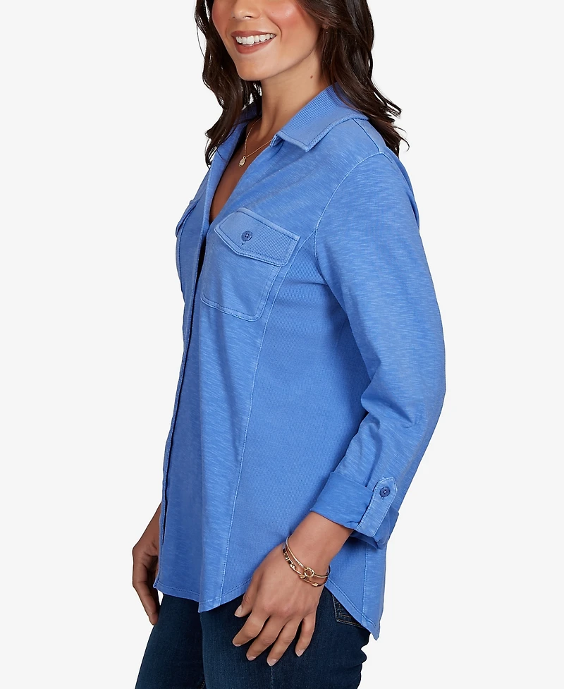 Ruby Rd. Petite Rib Trim Button-Front Knit Top