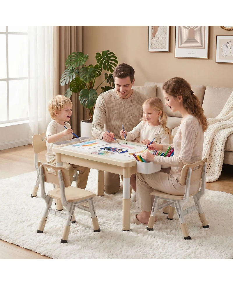Kinder King Kids Table and 4 Chair Set, Activity Desk for Drawing, Building Blocks, Play