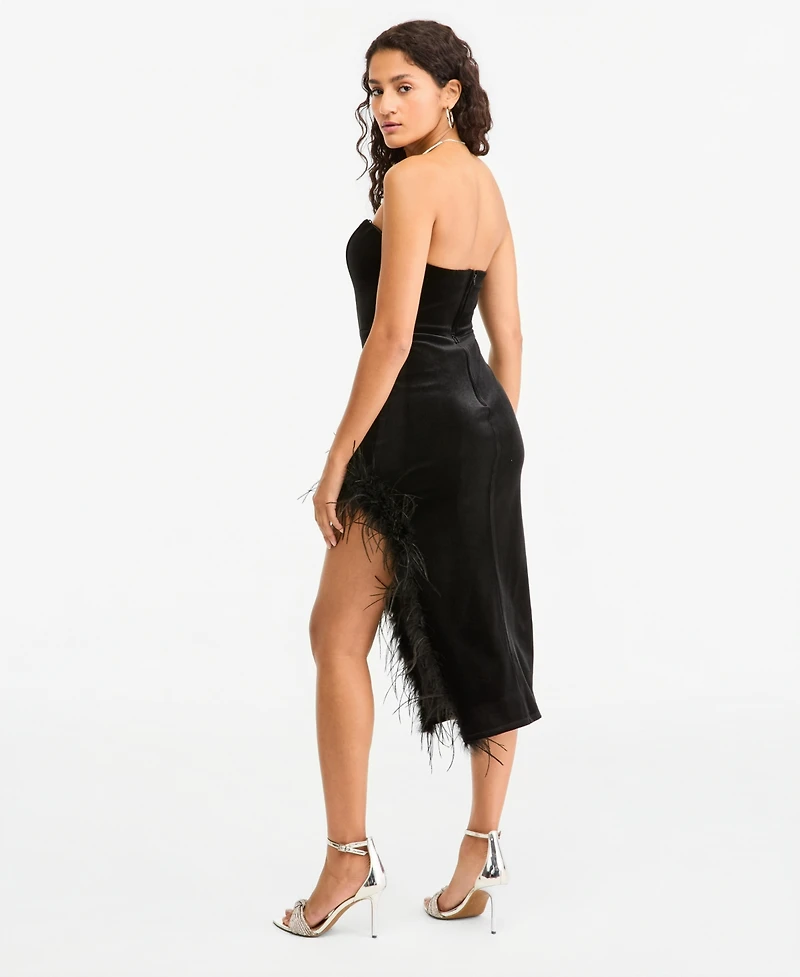Alex & Sophia Junior's Strapless Midi Feather Dress