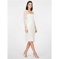 Lara Women's Long Sleeve Bridal Midi Gown with Feathers