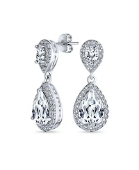 Bling Jewelry Cocktail Cubic Zirconia Cz Double Solitaire Teardrop Dangle Earrings Gold Plated