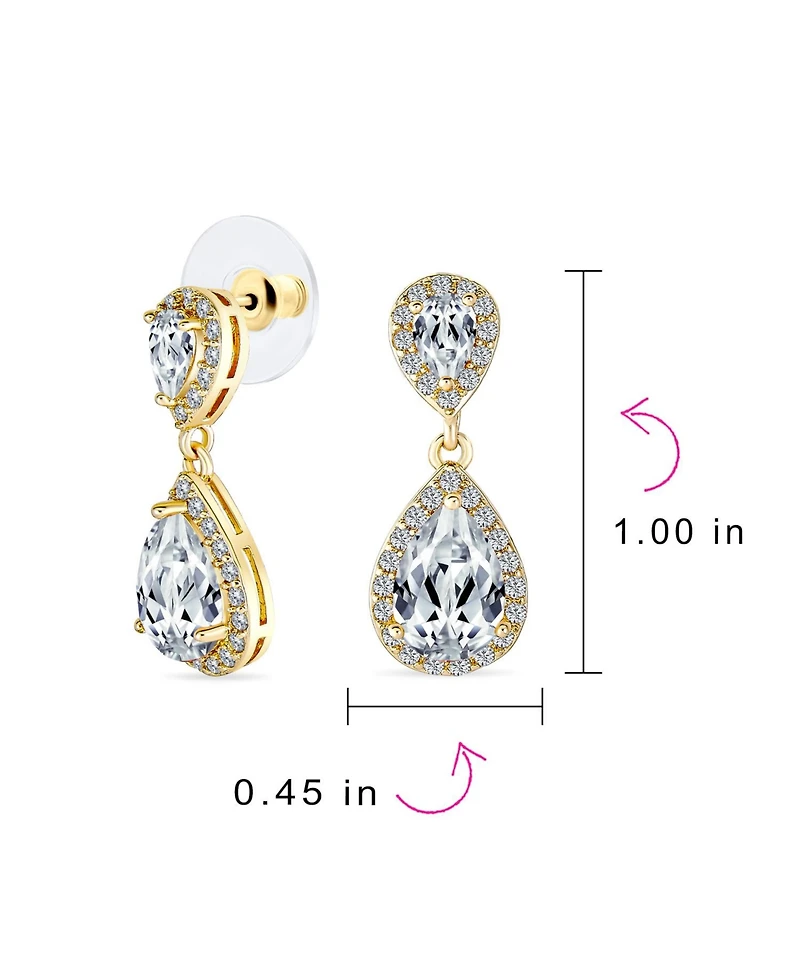Bling Jewelry Cocktail Cubic Zirconia Cz Double Solitaire Teardrop Dangle Earrings Gold Plated