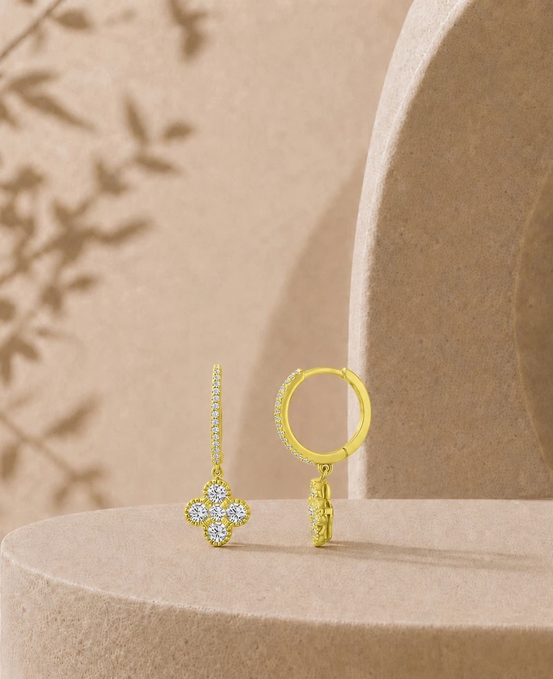 Macy's 14k Gold-Plated Clover Crystal Hoop Earrings