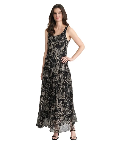 Jones New York Women's Tiered Tropical-Print Maxi Dress