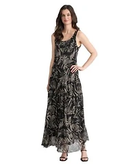 Jones New York Womens Tiered Tropical Print Maxi Dress