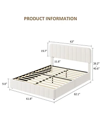 gaomon Velvet Upholstered Platform Bed with Adjustable Headboard - Vertical Channel Tufted, No Box Spring Needed, Easy Assembly