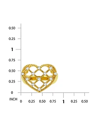 Macy's 14k Gold-Plated Over Brass Round Clear Cubic Zirconia Lattice Heart Shaped Ring
