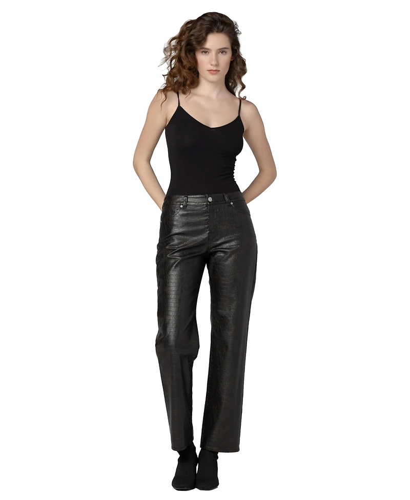 Blank Nyc Women's Crocodile Tears Crocodile-Embossed Mid-Rise Straight-Leg Pants