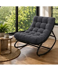 Papasan Rocking Chairs, 30 Inch Oversized Egg Rocking Chair with 450 Lb Capacity for Patio or Living Room
