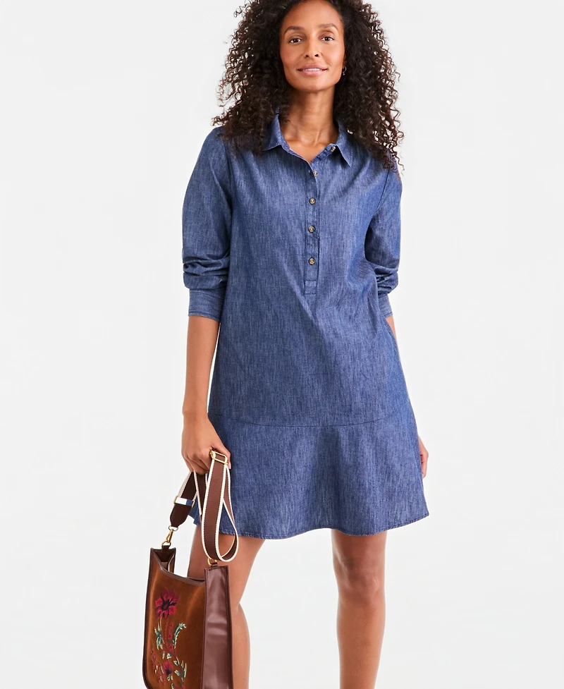 Style & Co Women's Long-Sleeve Peplum Cotton Shirt Dress, Macy's Exclusive