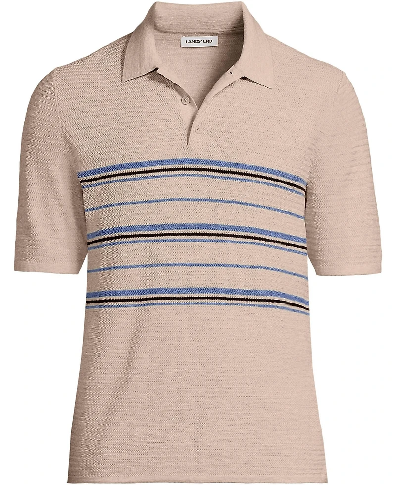 Lands' End Men's Short Sleeve Texture Stitch Sweater Polo