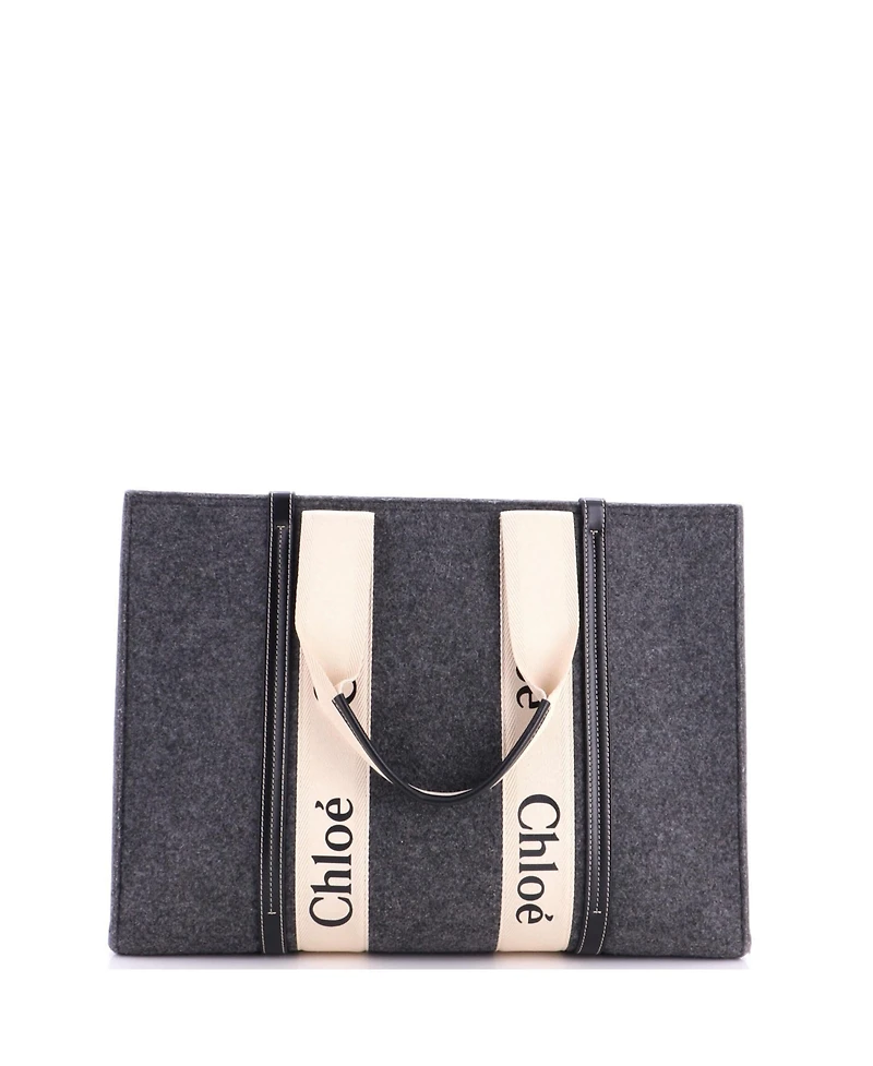 Pre-Owned Chloe Large Woody Tote Recycled Felt with Leather and Canvas