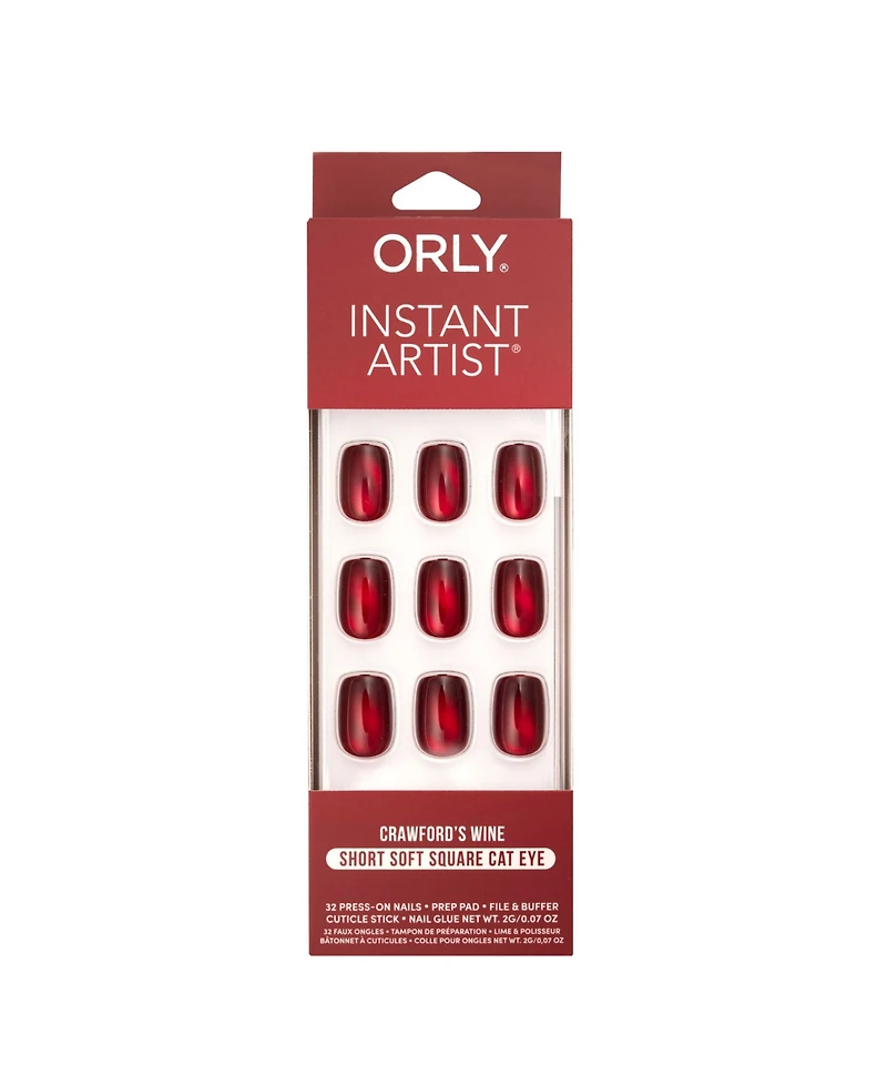 Orly Crawfords Wine Cat Eye Instant Artist Short Soft Square Press-On Nail Set
