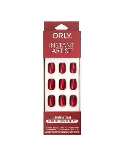 Orly Crawfords Wine Cat Eye Instant Artist Short Soft Square Press-On Nail Set