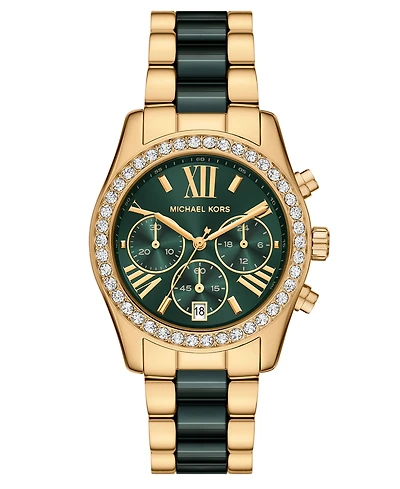 Michael Michael Kors Women's Lexington Chronograph Green Ceramic and Gold-Tone Stainless Steel Watch 38mm
