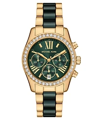 Michael Michael Kors Women's Lexington Chronograph Green Ceramic and Gold-Tone Stainless Steel Watch 38mm