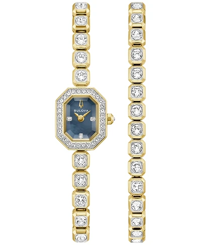 Bulova Women's Box Set Crystal Gold-Tone Stainless Steel Bracelet Watch 15mm
