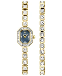 Bulova Women's Box Set Crystal Gold-Tone Stainless Steel Bracelet Watch 15mm
