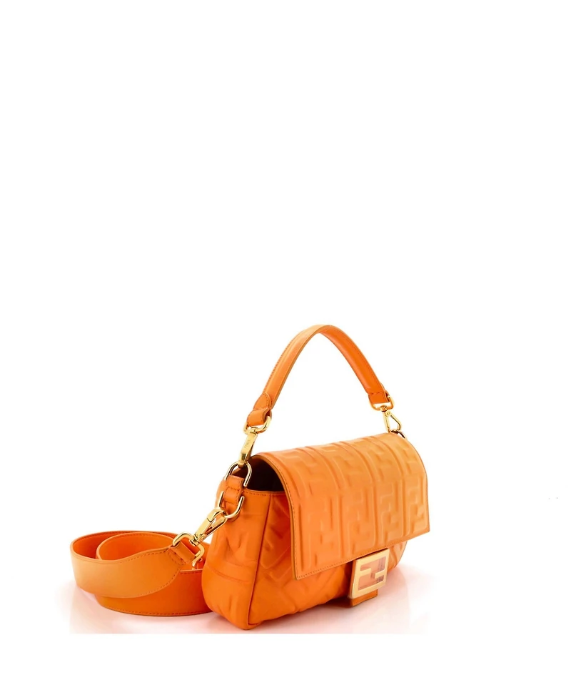 Pre-Owned Fendi Medium Baguette Nm Bag Zucca Embossed Leather