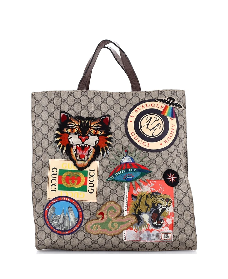 Pre-Owned Gucci North South Courrier Convertible Soft Open Tote Gg Coated Canvas with Applique