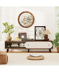 Slickblue Mid-Century Tv Stand for 80" TVs with Sliding Door Cabinet
