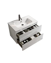 Streamdale Furniture 30" Glossy Wall Mount Vanity With Ceramic Sink