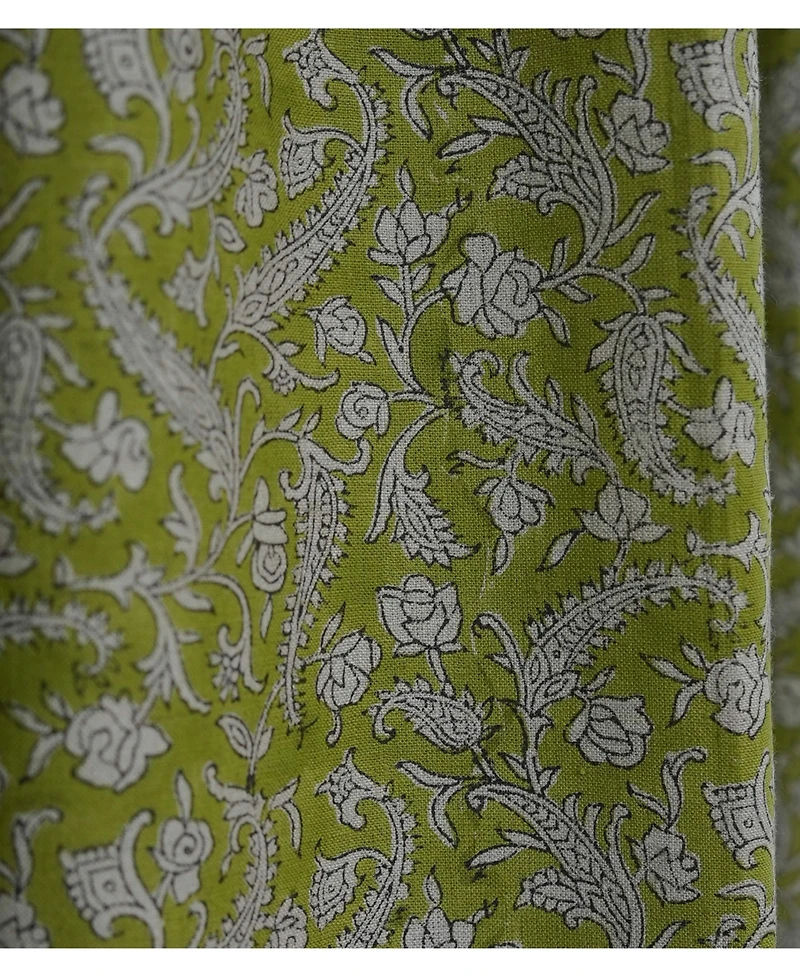 Fabdivine Floral Block Print Rod Pocket Linen Curtain