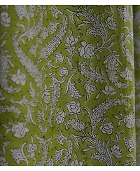 Fabdivine Floral Block Print Rod Pocket Linen Curtain