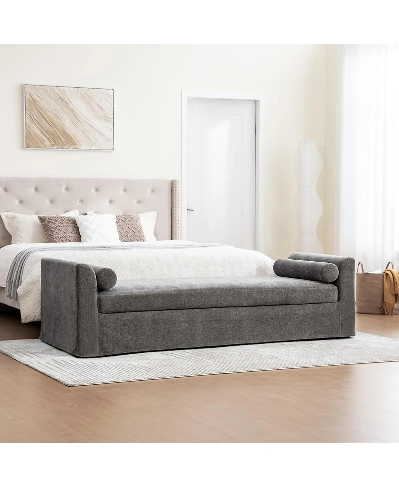 Streamdale Furniture 88.58" Modern Chenille Bench with Armrests and 2 Bolster Pillows