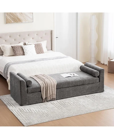 Streamdale Furniture 88.58" Modern Chenille Bench with Armrests and 2 Bolster Pillows