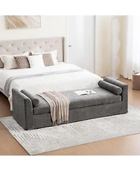 Streamdale Furniture 88.58" Modern Chenille Bench with Armrests and 2 Bolster Pillows