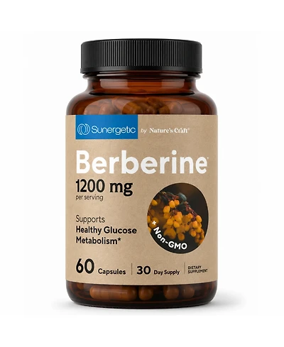 Sunergetic Berberine HCl 600mg Capsules, 1200mg Per Serving, Vegetarian, Gluten Free, 120 Count