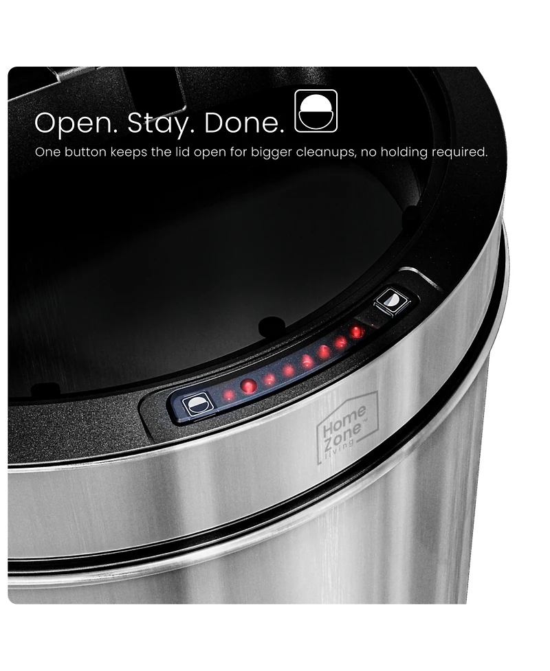 Home Zone Living 16 Gallon Motion Sensor Automatic Kitchen Trash Can with Liner-Free Stainless Steel 60 Liter Capacity