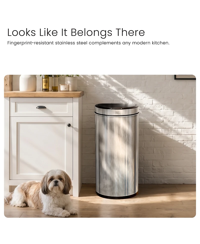 Home Zone Living 16 Gallon Motion Sensor Automatic Kitchen Trash Can with Liner-Free Stainless Steel 60 Liter Capacity