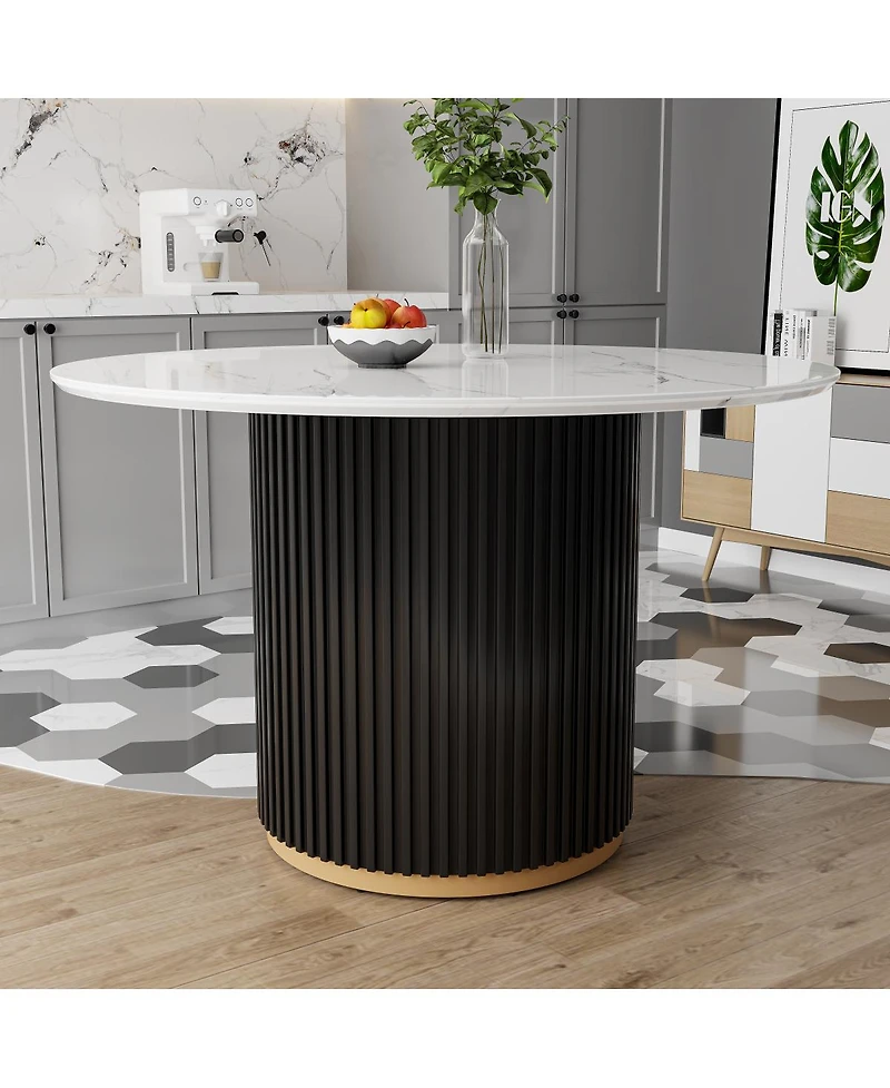 Streamdale Furniture 46" Round Faux Marble Dining Table with Metal Base