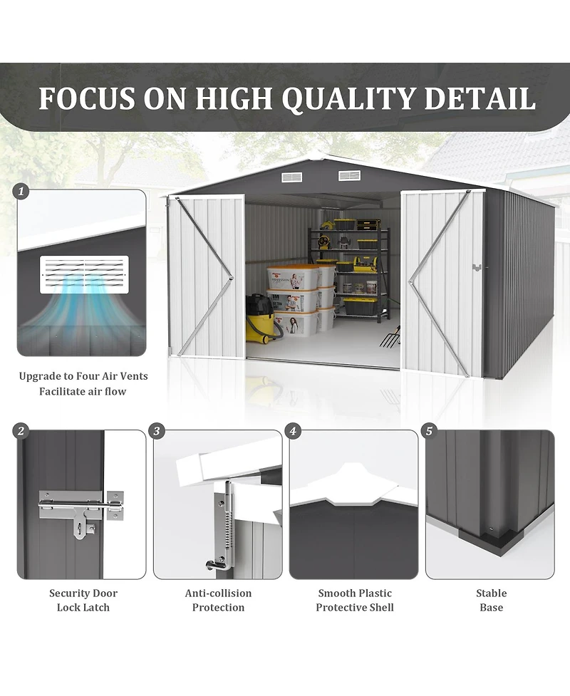 Streamdale Furniture 10x14 Feet Metal Outdoor Storage Shed With 3 Lockable Doors