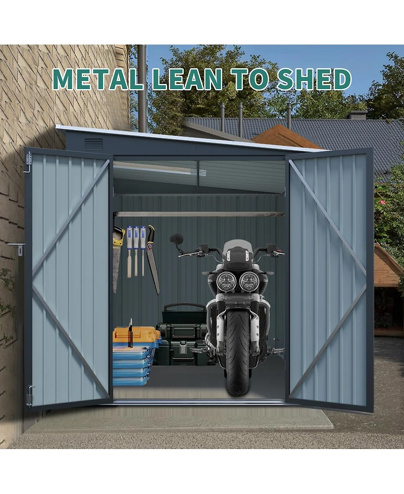 Streamdale Furniture 6x8 Feet Galvanized Steel Outdoor Storage Shed With Lockable Double Doors