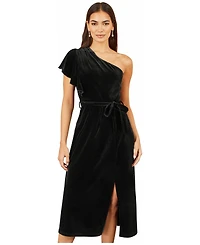 Yumi Women's Velvet One Shoulder Midi Dress