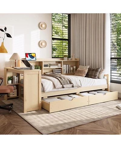 Streamdale Furniture Twin Corner Daybed With Storage, Desk, Charging, Bookcase