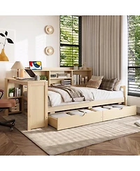 Streamdale Furniture Twin Corner Daybed With Storage, Desk, Charging, Bookcase