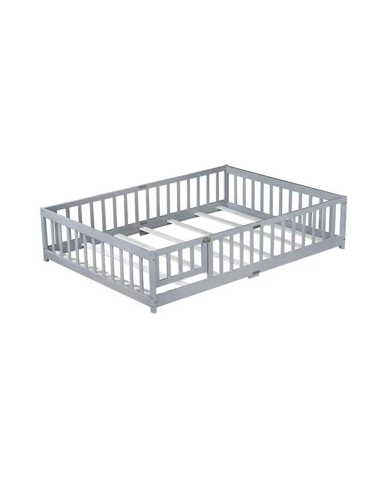 Streamdale Furniture Floor Bed with Fence, Door and Guardrails