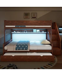 Streamdale Furniture Xl Bunk Bed with Storage, Stairs, Trundle, Led Light